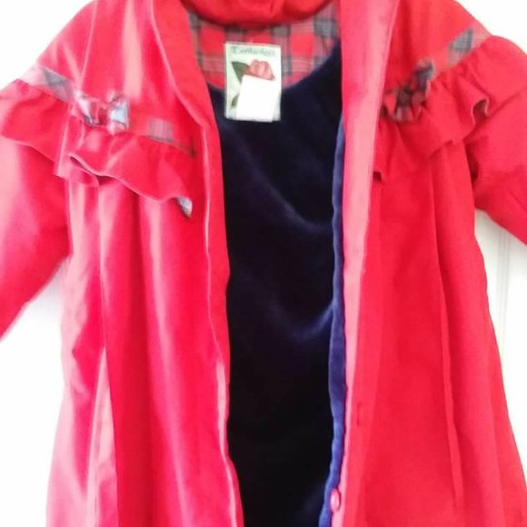 Rothschild Red Winter Dress Coat Girl Plaid Trim 7 - Picture 3 of 8